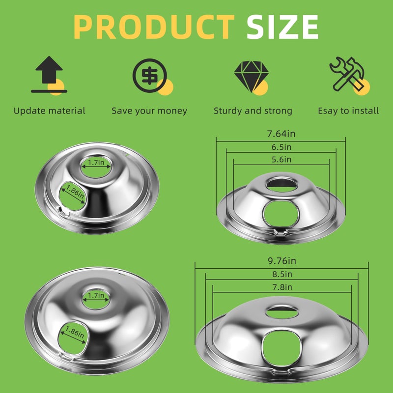 MIFLUS Silver Stove Drip Pans|Ge68C Chrome Burner Drip Pan Bowls-4 Packs 2 X 6"" And 2 X 8"", Burner Drip Pans For Electric Stove Compatible For G-E And Hot-Point Etc Electric Ranges By Miflus - Image 2